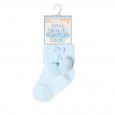 S10-B-06: Blue Pom Pom Ankle Socks (0-6 Months)